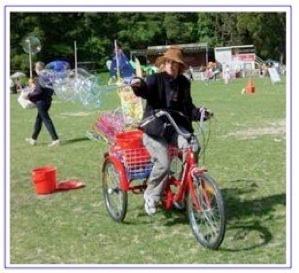 Blowing Bubbles on tricycle
